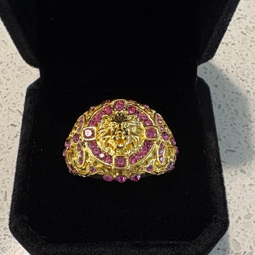 Gold and Pink Lion Emblem Ring